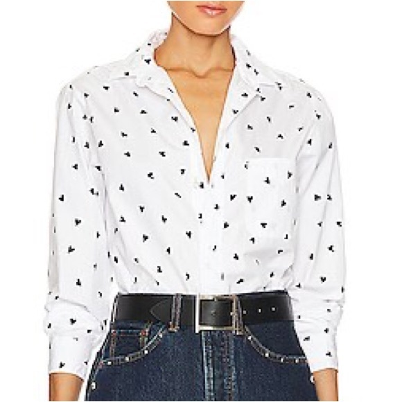 Frank & Eileen Tops - FRANK & EILEEN Silvio Woven Button Up in White & Black Hearts Size XS
